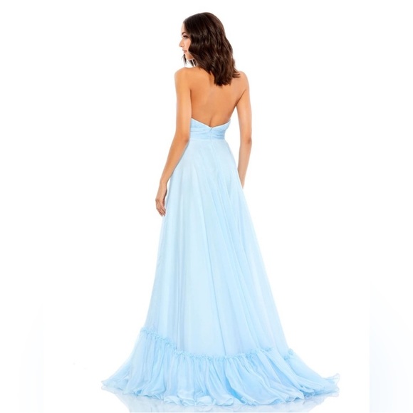 Mac Duggal High Neck Tiered Chiffon Halter Gown Sky Blue 12 NWT 67816 - Picture 4 of 9